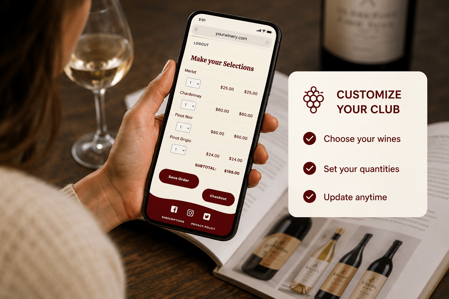 Custom club product selection interface